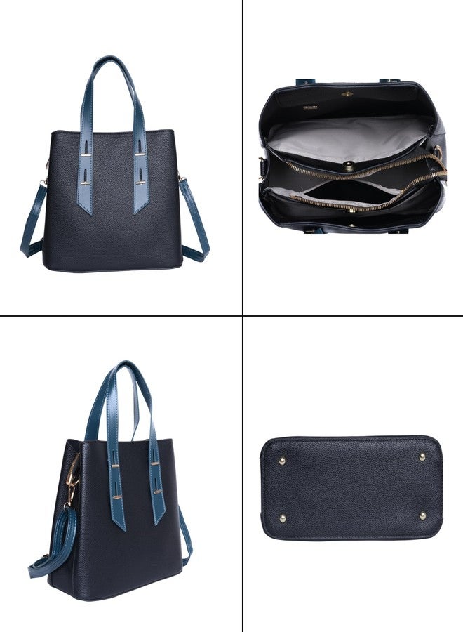 SANTORINI Regal Grace Satchel handbag for women | Medium satchel purse with 3 Compartment For women. (Black) - Image 3